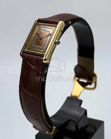 24x31mm 1980s LM Cartier Tank Vermeil Must De “Trinity” Dial Gold Plated Quartz ref.81006 Watch Only — image 4