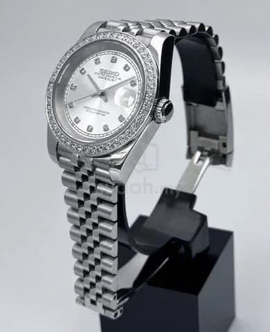 Custom S. Mod 39mm Silver Double Diamond DateJust w/ Double Endlink Jubilee — image 5