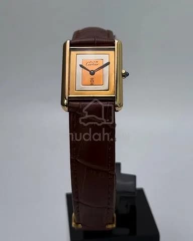 24x31mm 1980s LM Cartier Tank Vermeil Must De “Trinity” Dial Gold Plated Quartz ref.81006 Watch Only — image 5