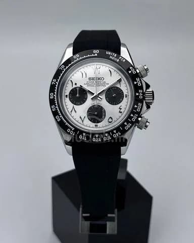 Custom S. Mod 39.5mm Silver Panda Arabic Daytona Quartz Chronograph — image 5