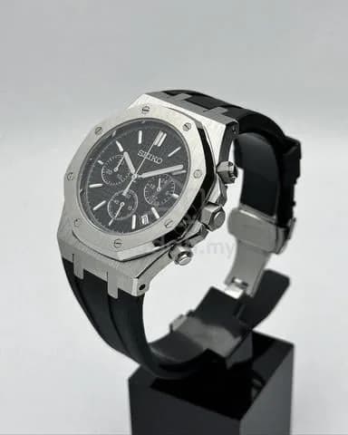 Custom S. Mod 42mm Black Quartz Chronograph Silver AP on Rubber Strap — image 4