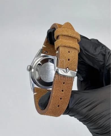Custom S. Mod 36mm Olive Alpinist Explorer (acrylic glass, suede leather) — image 6