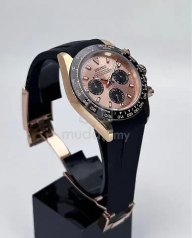 Custom S. Mod 39.5mm Salmon Rose Gold Daytona Quartz Chronograph — image 3
