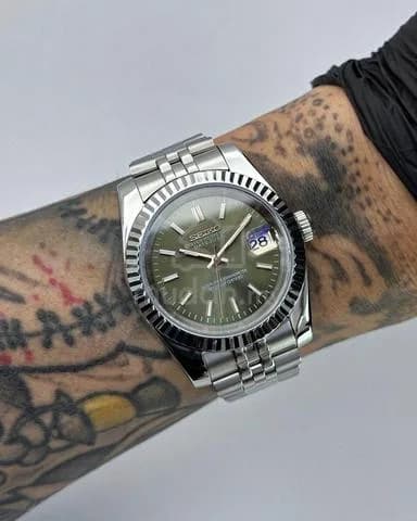 Custom S. Mod 39mm Olive Rose Gold Silver Datejust — image 1