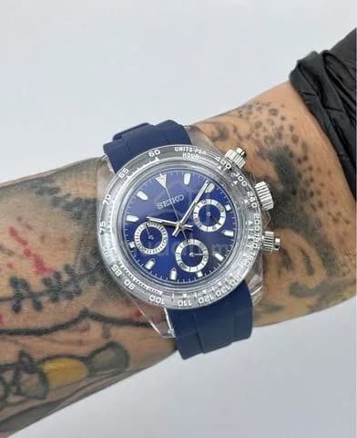 Custom S. Mod 39.5mm Navy Blue Clear Plastic Daytona (Quartz Chronograph) — image 1
