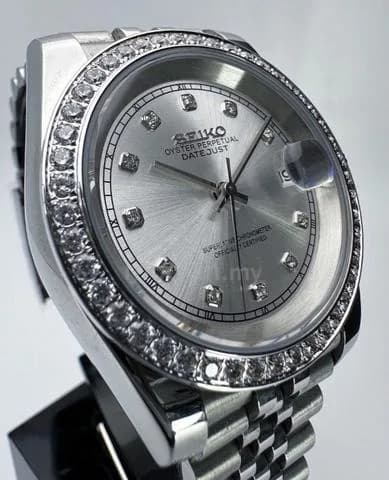 Custom S. Mod 39mm Silver Double Diamond DateJust w/ Double Endlink Jubilee — image 3