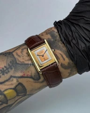 24x31mm 1980s LM Cartier Tank Vermeil Must De “Trinity” Dial Gold Plated Quartz ref.81006 Watch Only — image 1