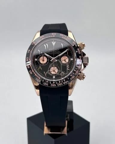 Custom S. Mod 39.5mm Black Rose Arabic Daytona Quartz Chronograph — image 2