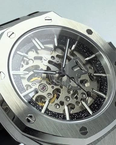Custom S. Mod 42mm Black Stardust Silver Skeleton AP — image 3