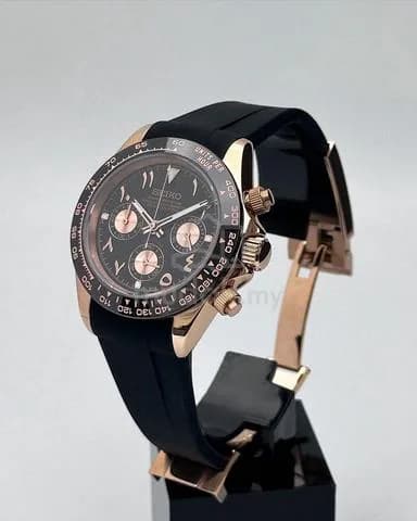 Custom S. Mod 39.5mm Black Rose Arabic Daytona Quartz Chronograph — image 5