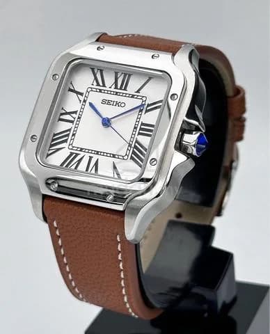 Custom S. Mod 38mm White Santos on Leather Strap — image 4