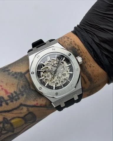 Custom S. Mod 42mm Black Stardust Silver Skeleton AP — image 1