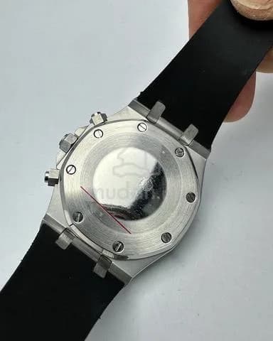 Custom S. Mod 42mm Black Quartz Chronograph Silver AP on Rubber Strap — image 6