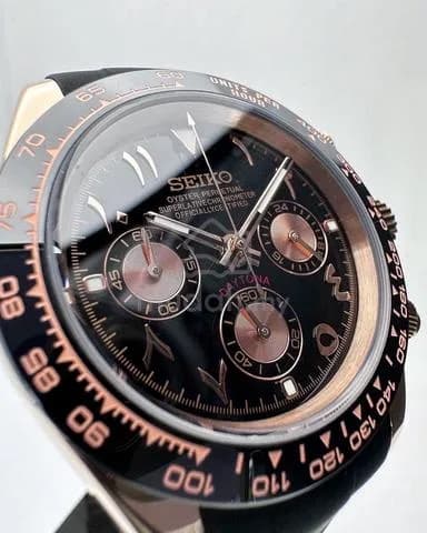 Custom S. Mod 39.5mm Black Rose Arabic Daytona Quartz Chronograph — image 3