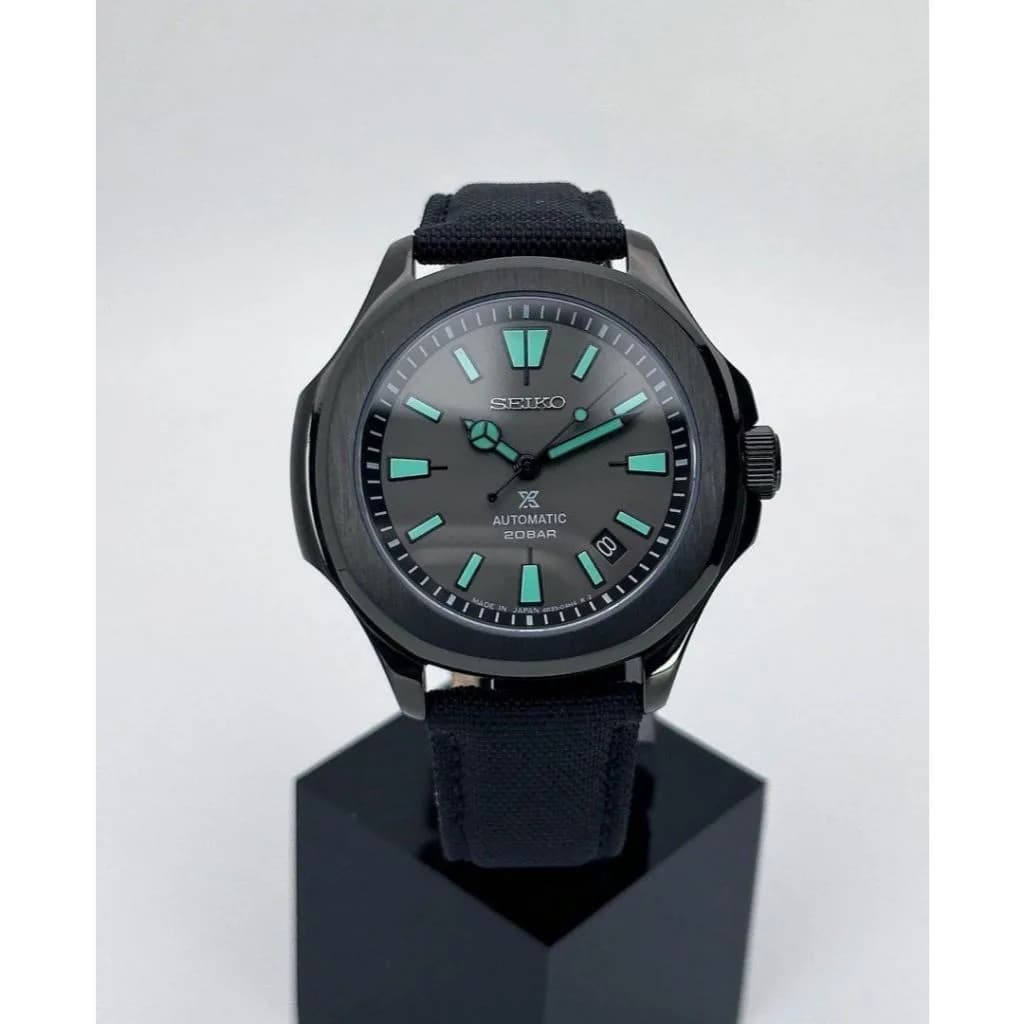 Custom S. Mod 42mm Black Night Prospex Naut on Sail Cloth Strap — image 5