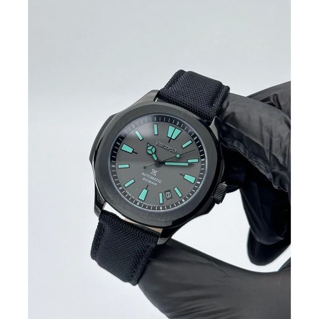 Custom S. Mod 42mm Black Night Prospex Naut on Sail Cloth Strap — image 1
