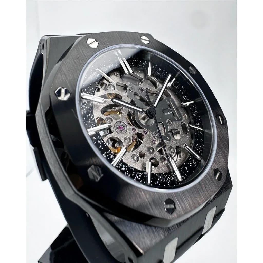 Custom S. Mod 42mm Silver Skeleton Black Stardust AP — image 5