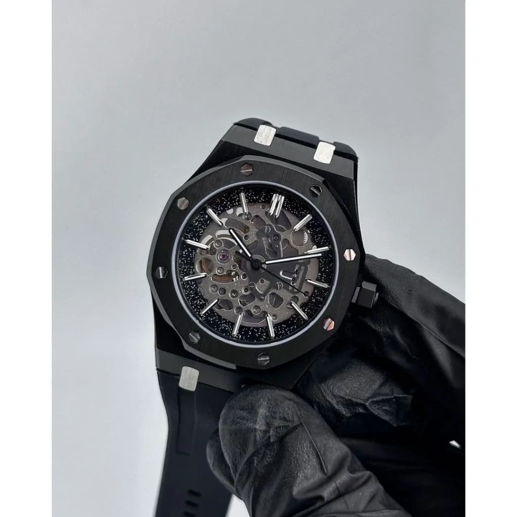 Custom S. Mod 42mm Silver Skeleton Black Stardust AP — image 2
