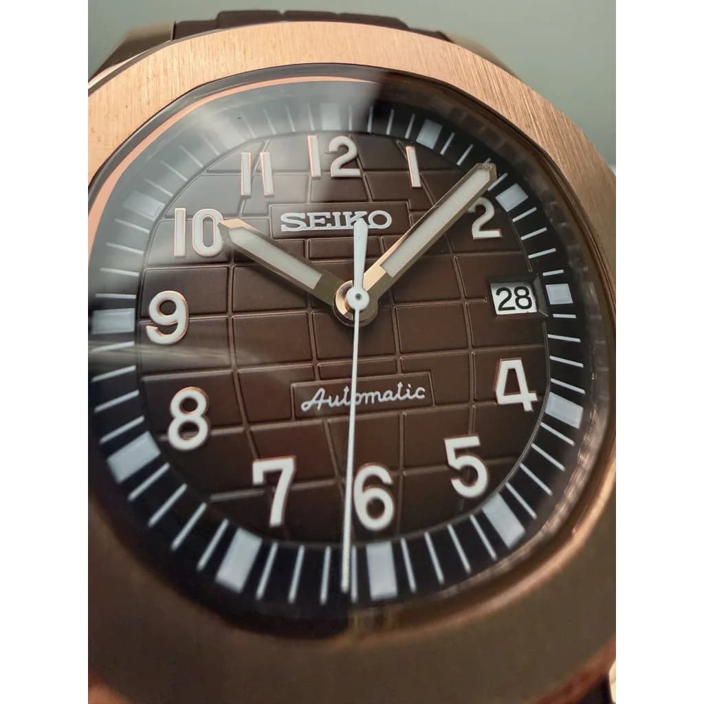 Custom S. Mod 42mm Brown Vignette Rose Gold Aquanaut — image 6