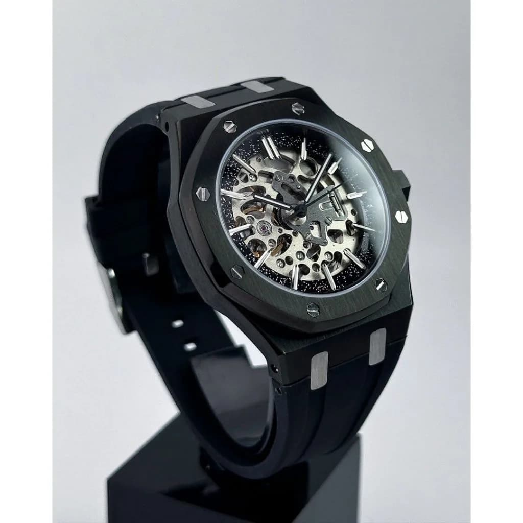Custom S. Mod 42mm Silver Skeleton Black Stardust AP — image 4