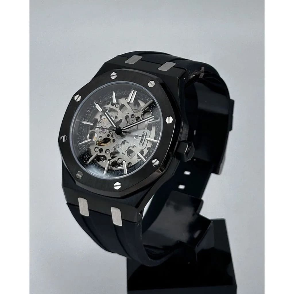 Custom S. Mod 42mm Silver Skeleton Black Stardust AP — image 6