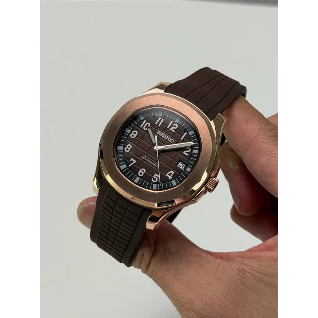 Custom S. Mod 42mm Brown Vignette Rose Gold Aquanaut — image 2