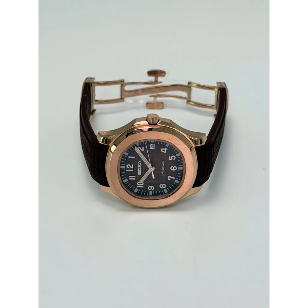 Custom S. Mod 42mm Brown Vignette Rose Gold Aquanaut — image 7