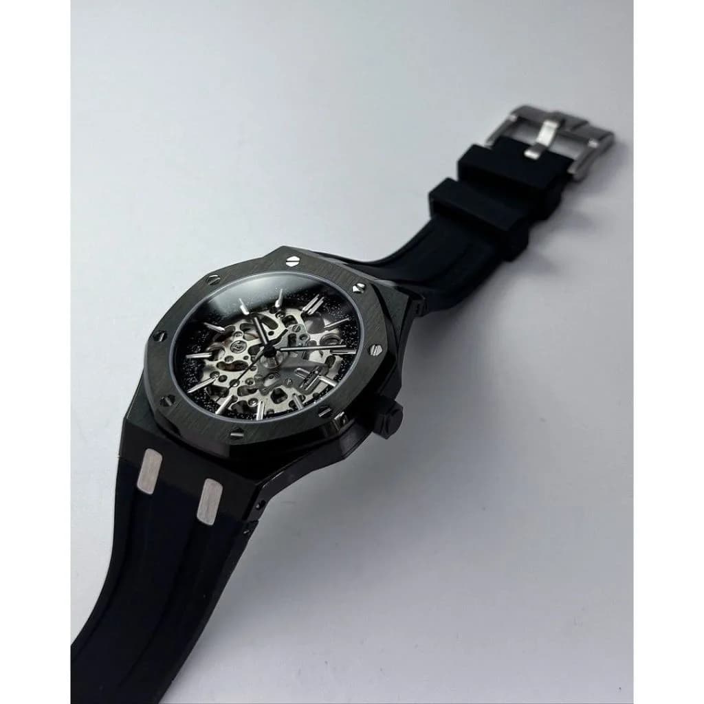Custom S. Mod 42mm Silver Skeleton Black Stardust AP — image 8