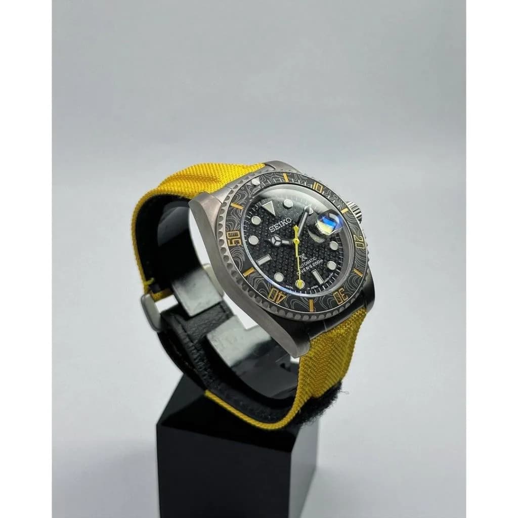 Custom S. Mod Yellow Carbon Titanium Sub on Velcro 40mm Automatic Watch — image 3