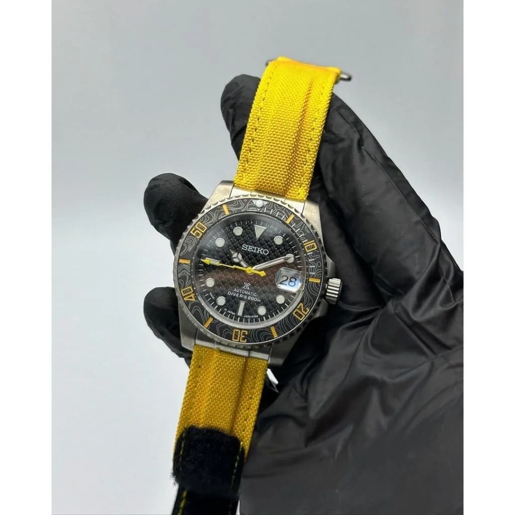 Custom S. Mod Yellow Carbon Titanium Sub on Velcro 40mm Automatic Watch — image 1