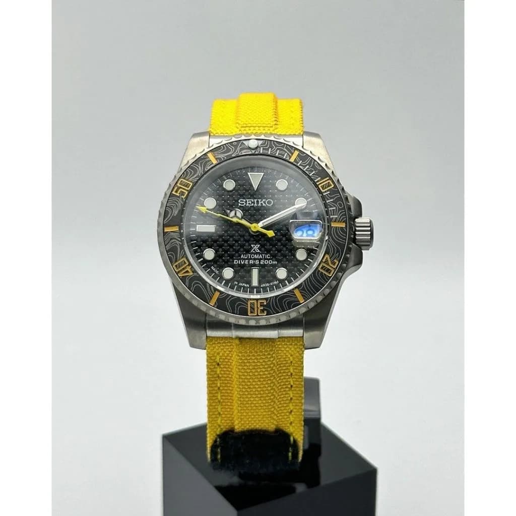 Custom S. Mod Yellow Carbon Titanium Sub on Velcro 40mm Automatic Watch — image 7