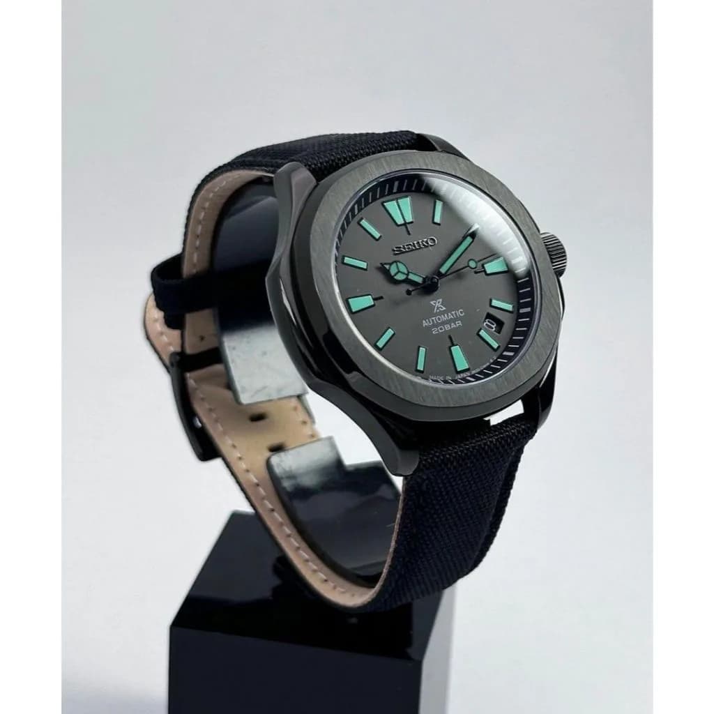 Custom S. Mod 42mm Black Night Prospex Naut on Sail Cloth Strap — image 3