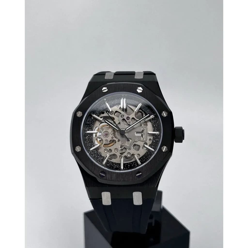 Custom S. Mod 42mm Silver Skeleton Black Stardust AP — image 7
