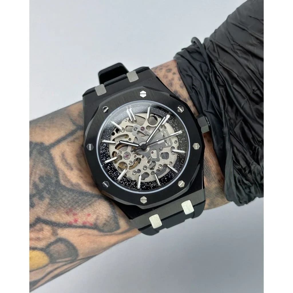 Custom S. Mod 42mm Silver Skeleton Black Stardust AP — image 1