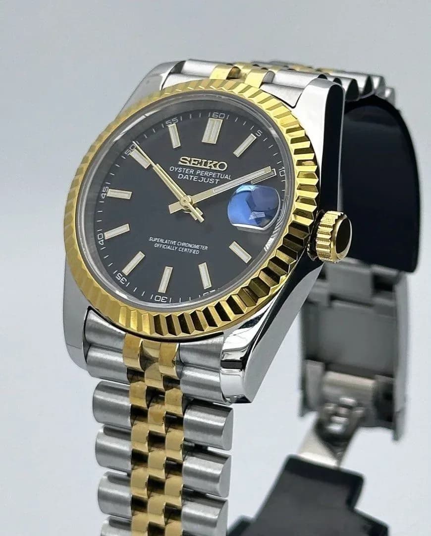 Custom Watch Mod Custom S. Mod 36mm 2-Tone Black Datejust on Double Endlink Jubilee w ...