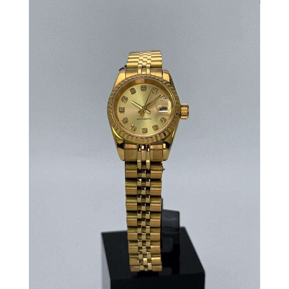 Custom Seiko Mod • No Logo Gold Diamond Datejust • 26mm E&S Watches
