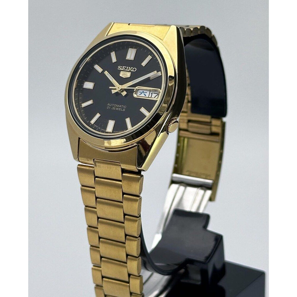 Custom Seiko Mod • Full Gold Black Dial SNX Day-Date • 37mm E&S