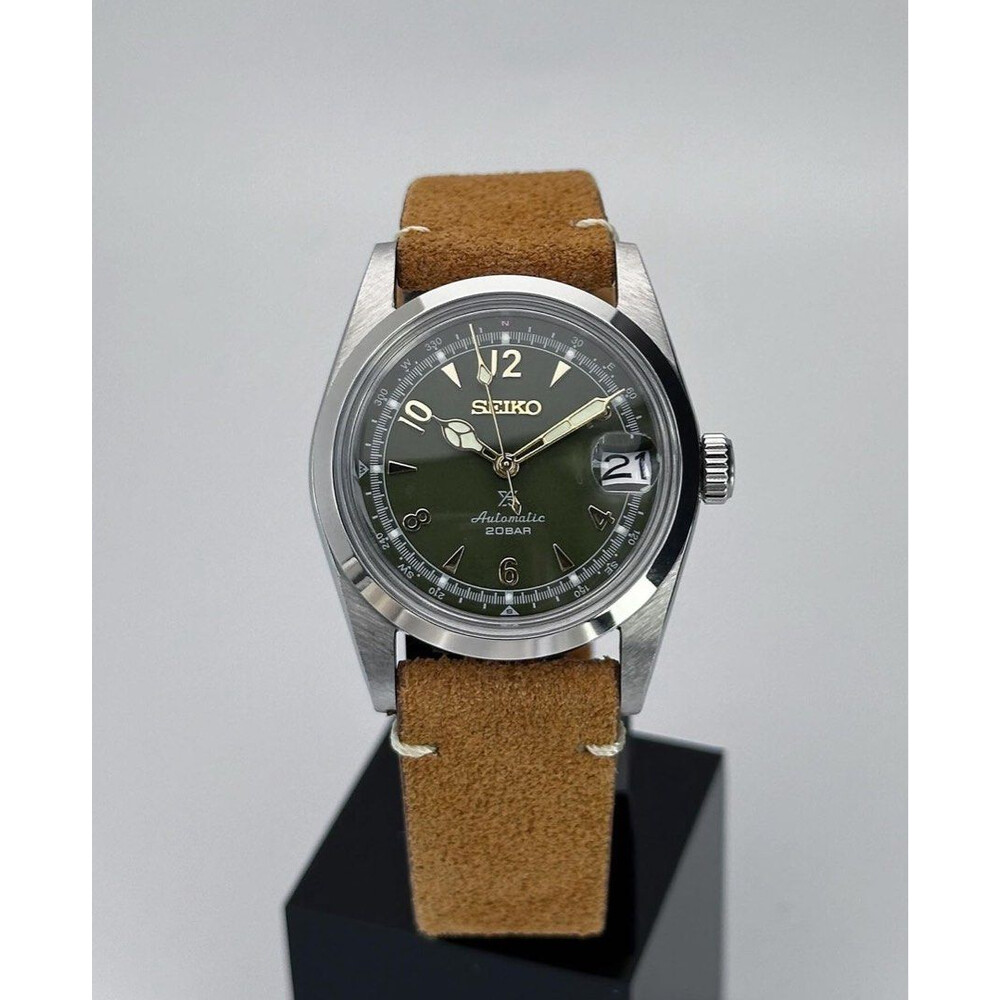 Custom Seiko Mod • Olive Alpinist Explorer (acrylic glass, suede
