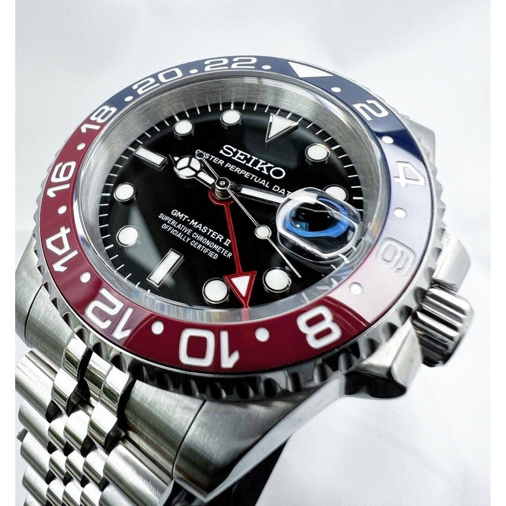 Custom Seiko Mod • Ceramic Pepsi GMT-Master II • 40mm E&S Watches