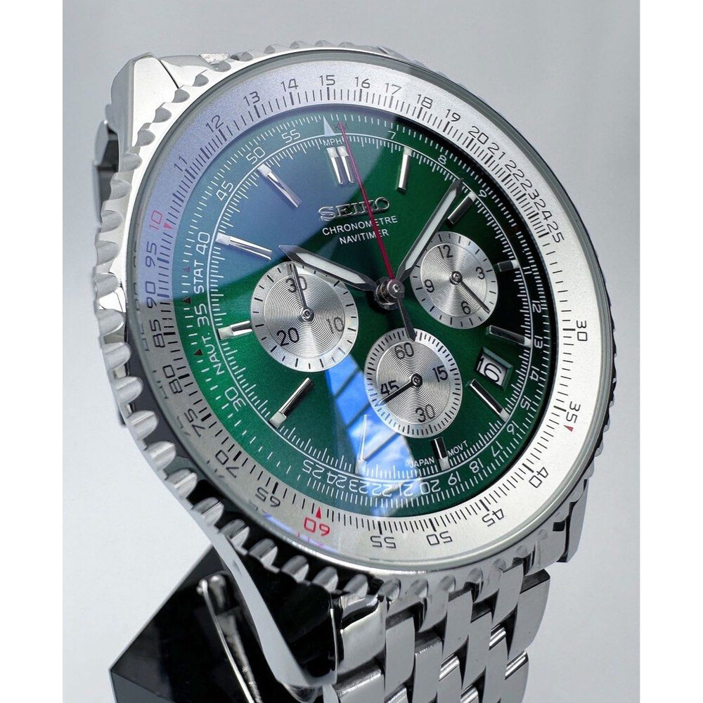 Custom Seiko Mod • Green Navitimer Quartz Chronograph • 47mm E&S
