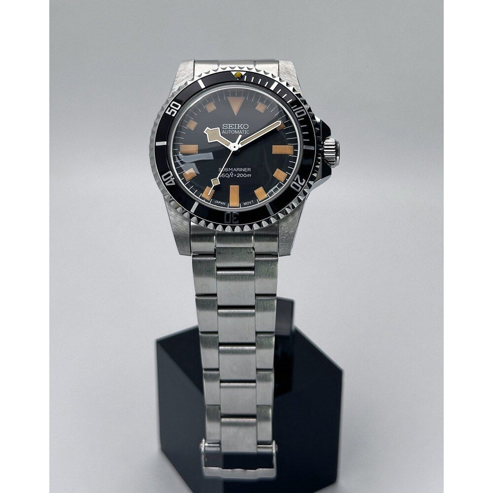 Custom Seiko Mod • Vintage Patina Snowflake Submariner (Plastic