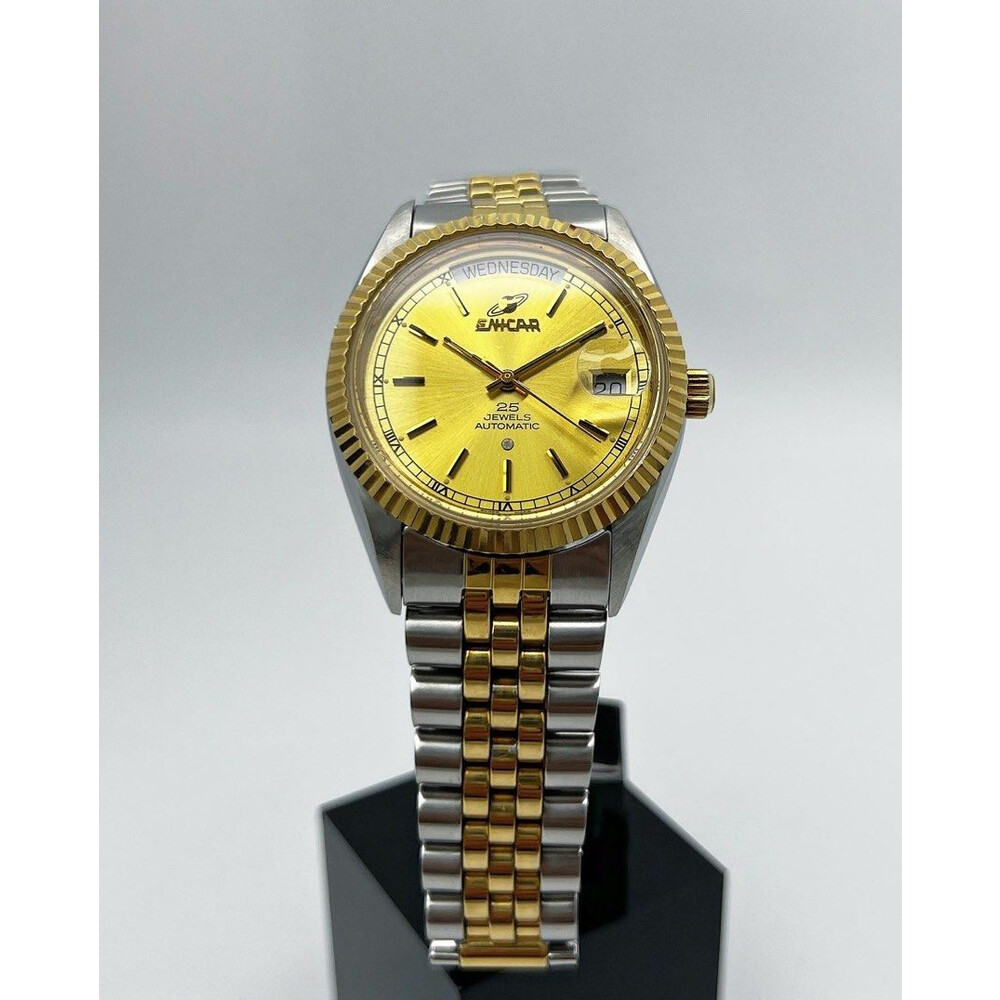 SOLD!!) 36mm • 1970s Vintage Enicar 2-Tone Gold Day-Date